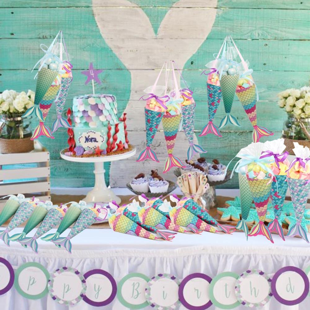 OurWarm syrena papier cukierki pudełko karta zaproszenie torby na prezenty dziewczyny urodziny traktować syrenka impreza dobrodziejstw dekoracji