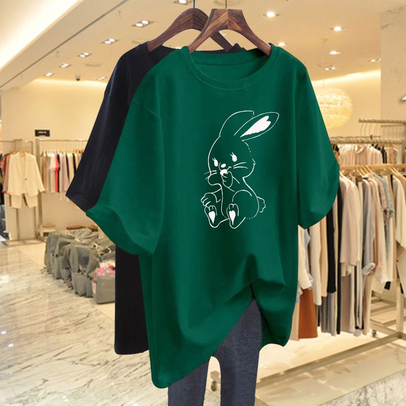 Vrouwen Kleding Korte Mouw Causale Cartoon Gedrukt T-shirt Zomer Basic Losse Alle Katoenen Top Tees Chic Y2k O-hals Truien: XL / Donkergroen