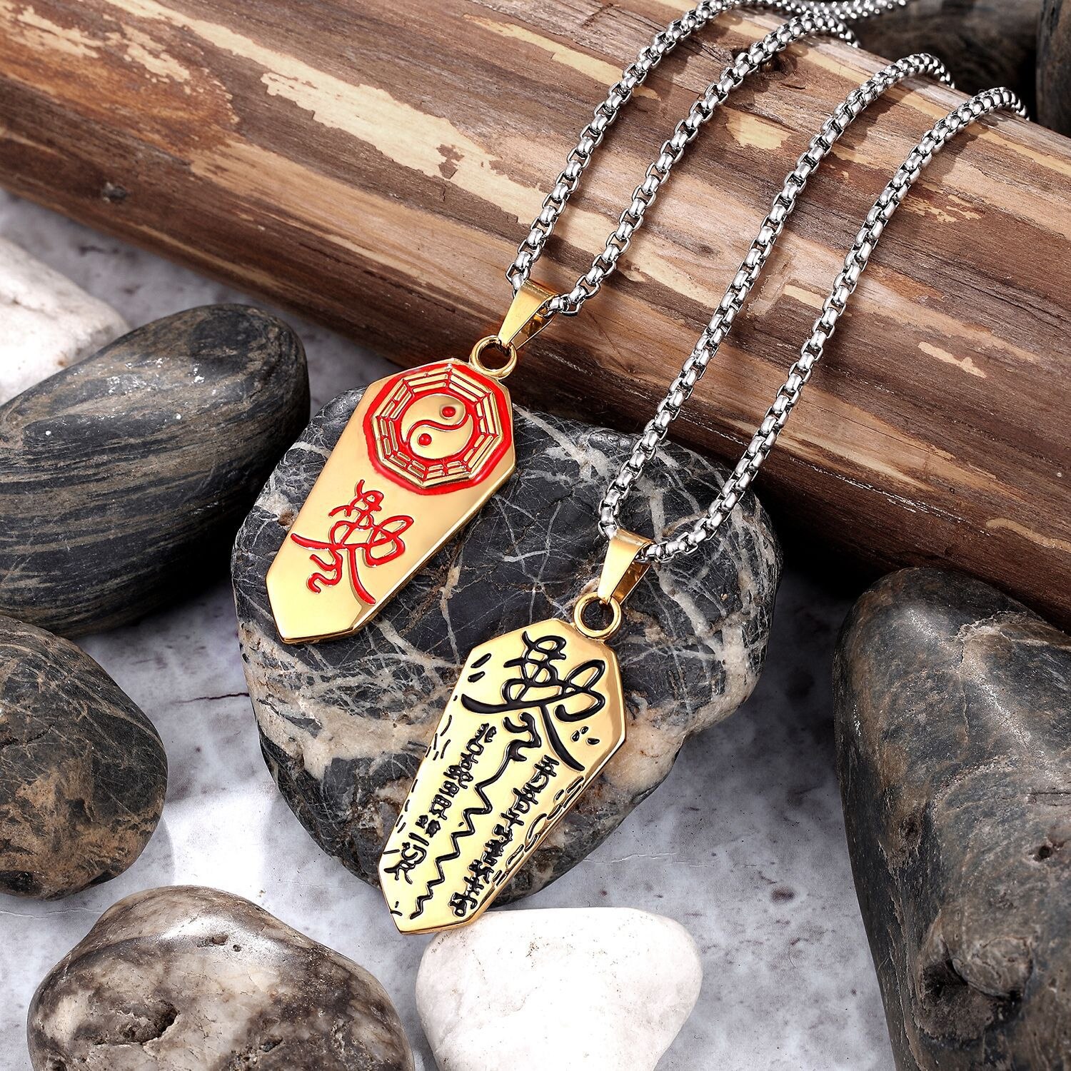 Taoismus Symbol Talisman Amulett Anhänger Halskette Für Männer Halskette Taoistischen Yin Yang Taichi Symbol Amulett Edelstahl Anhänger: Gold