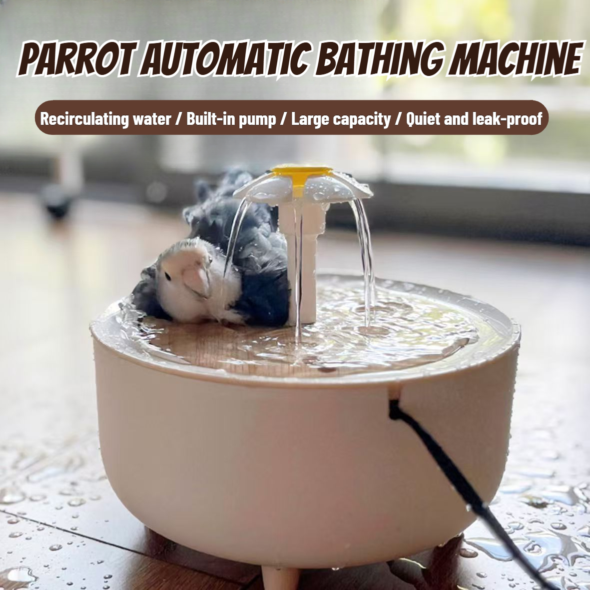 Bain de perroquets 2 en 1 à circulation automatique et fontaine d'eau pour animaux de compagnie, sans goutte pour petits animaux de compagnie, jouets pour animaux de compagnie alimentés par USB, jouets pour oiseaux