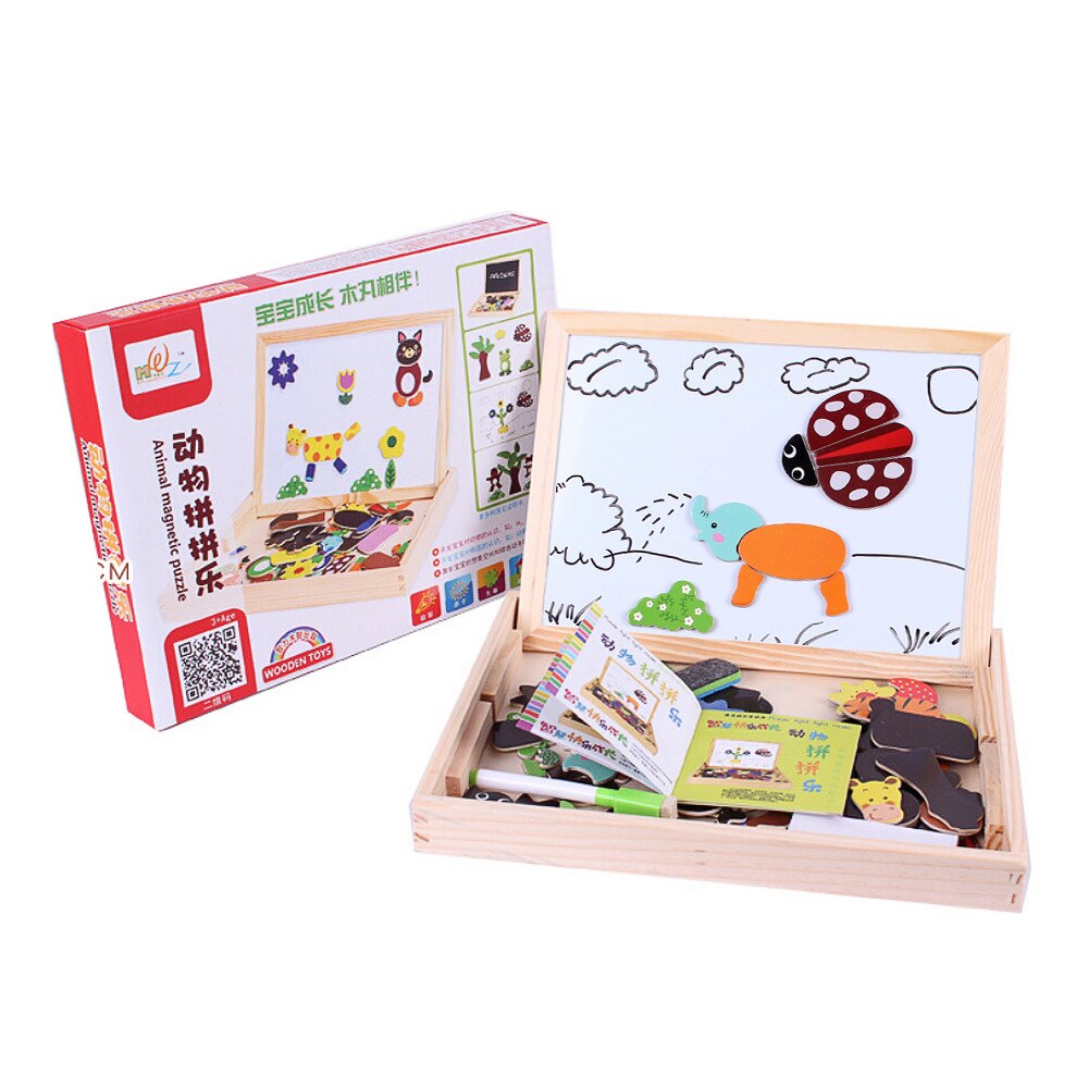 Drawing Board - Magnetic Puzzle - Double Easel - Educational Toy for Kids - Wooden