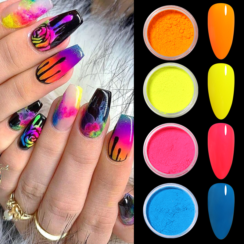 1 låda fluorescerande nagelpulver neonfosfor färgglad nagelkonst glitterpigment som håller längst 3d glödande självlysande dammdekorationer