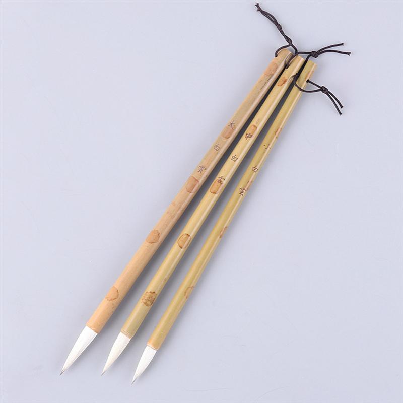 3 Pcs Professionele Elastische Haar Chinese Kalligrafie Kanji Japanse Sumi Tekening Borstel Voor Schrijven Praktijk (Beige, maat S M L)