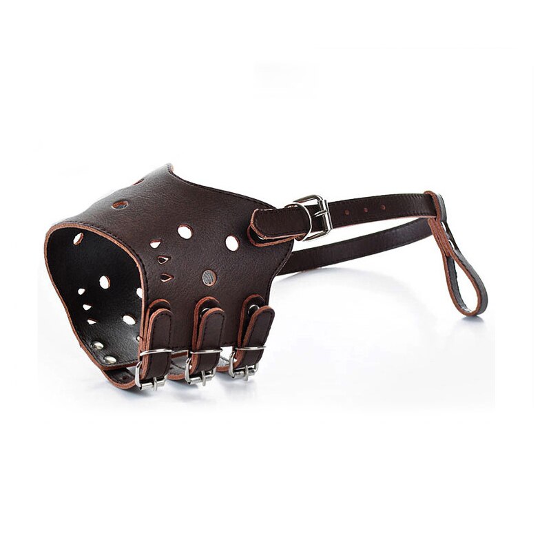 Máscara ajustable para perro, bozal de cuero suave para perros, antimordedura, seguro, transpirable, bozal para perros pequeños y grandes, para dejar de ladrar, accesorios para mascotas: Coffee / XS