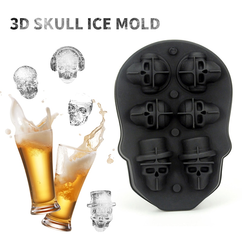 Silicone Ice Mould 3D Skull Shaped Ice Cube Mold For Whiskey Cocktail Stackable Flexible Silicone Ice Cube Tray Ice Cream Tools
