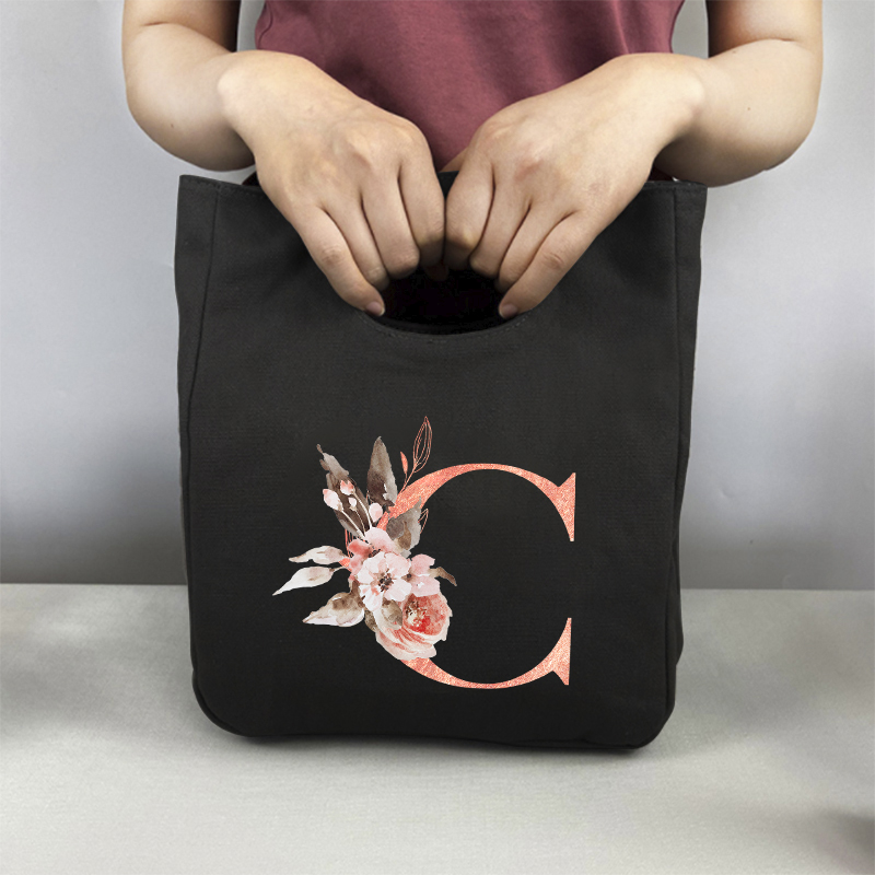 Fiambrera con estampado de letras rosas, bolsa de almuerzo refrigerada, portátil, aislante, para almacenamiento de comida, Picnic: 9PinkaC