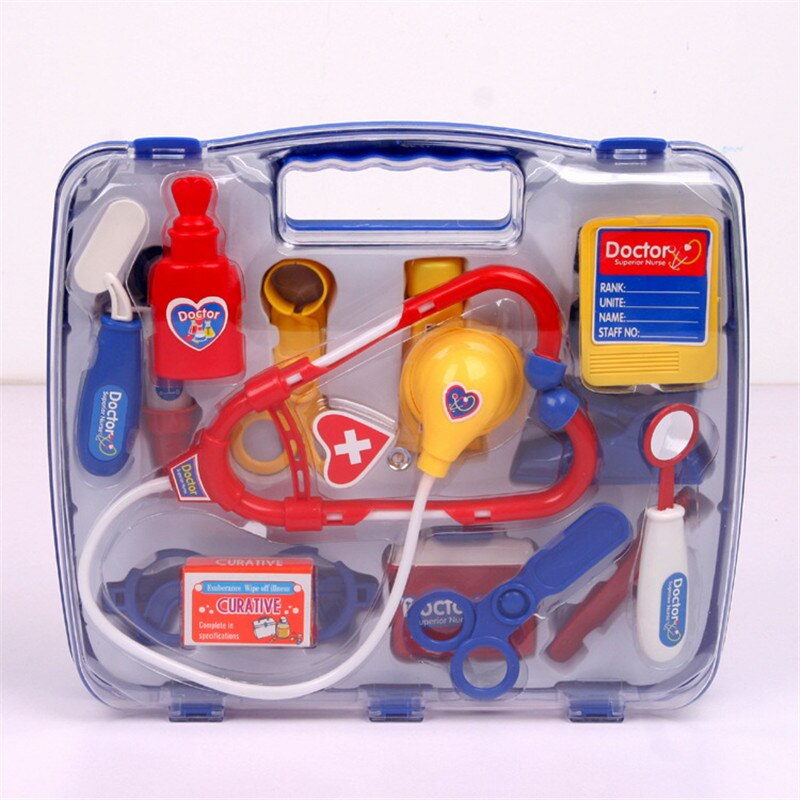 Klassisk leksak doktor leksaker låtsas leksaker för barn barn pojkar flickor pussel simulering medicin box set: Blå