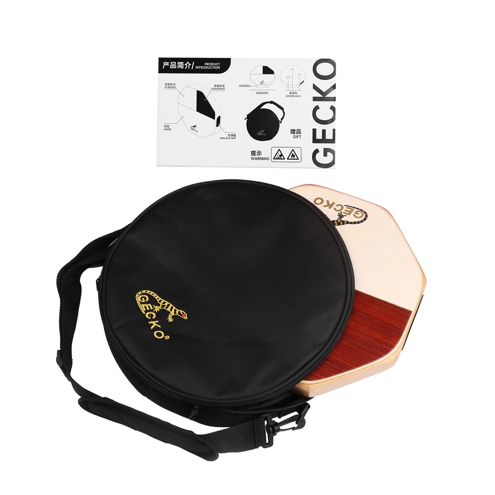 GECKO SD6 Cajon Hand Drum Tiger Maple Wood Cajon Drum Percussion Instrument with Carrying Bag Portable for Travel Camping
