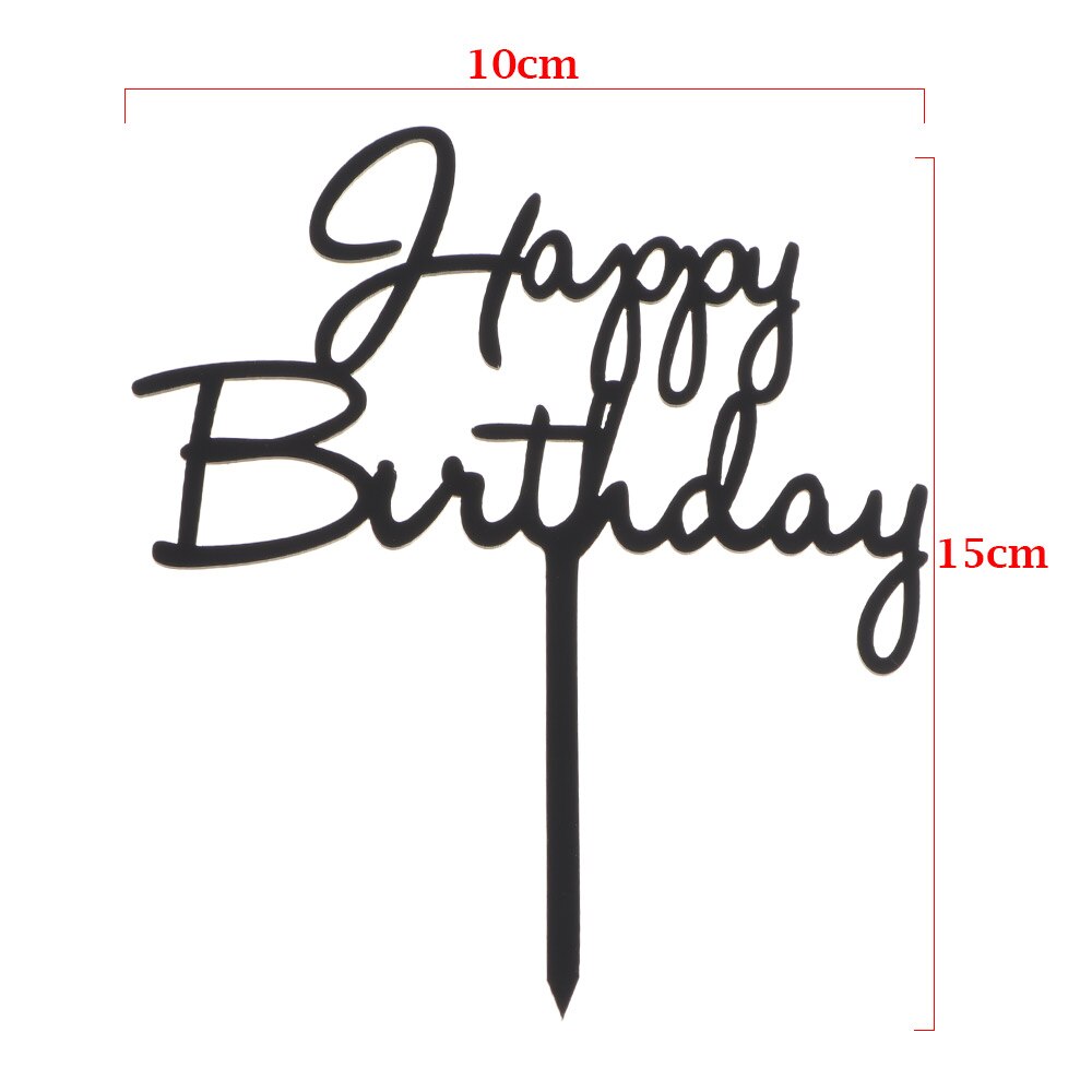 Happy birthday taarttopper van acryl met letters, goud en zilver, decoratie voor een jongensverjaardagsfeestje of bruiloft.
