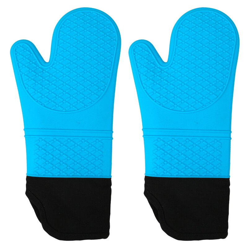Guantes de silicona resistentes al calor para horno, manoplas gruesas antideslizantes sólidas para cocinar a la parrilla y hornear, 1/2 Uds.: 2pcs Blue