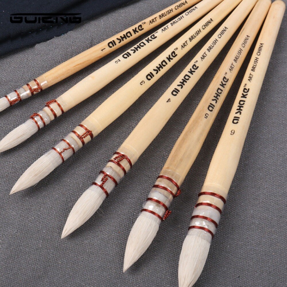 Pinceau d'écriture en bois bleu pour artiste pinceau aquarelle Style français pinceaux de peinture pointus pour fournitures d'art aquarelle: 1pcs Yellow Number 3