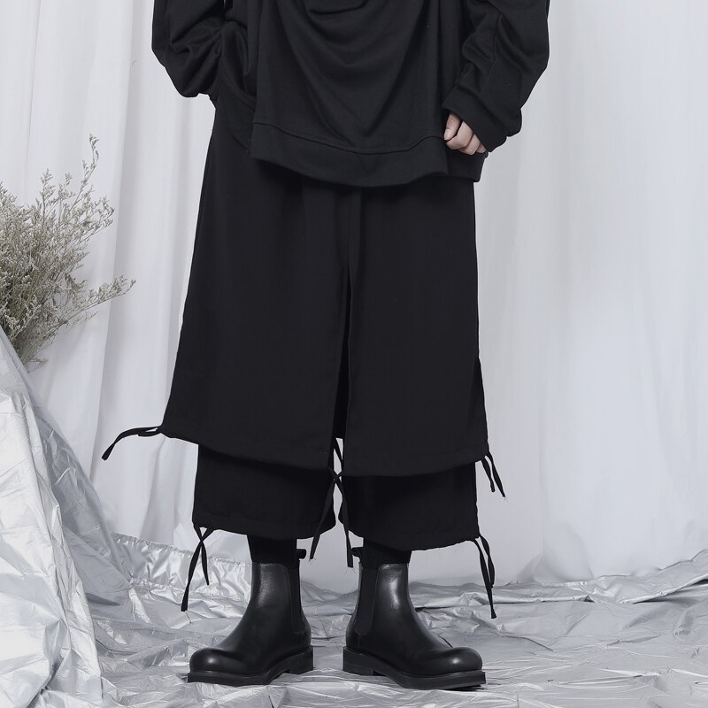 Jesienne codzienne męskie spodnie, męskie spodnie rybaczki, modne męskie niszowe wzornictwo Yamamoto dwuwarstwowe uwięzi luźny straigh