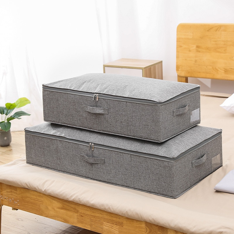 Cotton Linen Under Bed Storage Box Foldable Quilt Organizer Large Capacity Clothes Storage Baskets With Lid Zippered Organizer