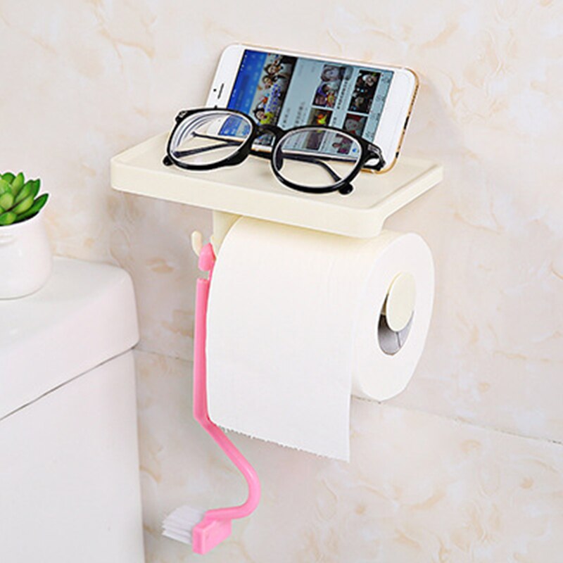 Badkamer Tissue Doos Plastic Wc-papier Mobiele Telefoon Houder Wandmontage Opbergdoos Huishoudelijke Servet Dispenser Organizer: Beige