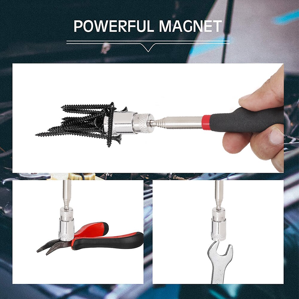 Portable Mini Telescopic Magnetic Pick Up Tool Magnet Pen with Light Extendable Pickup Rod Stick for Picking Up Nut Screws Bolt