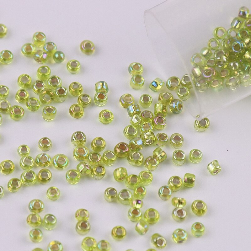 Cuentas de vidrio 12/0 unids/paquete de 2mm, cuentas de cristal checo cuadradas, espaciador de cuentas de vidrio, Agujero cuadrado para fabricación de joyería Diy: 599 AB Lemon Green