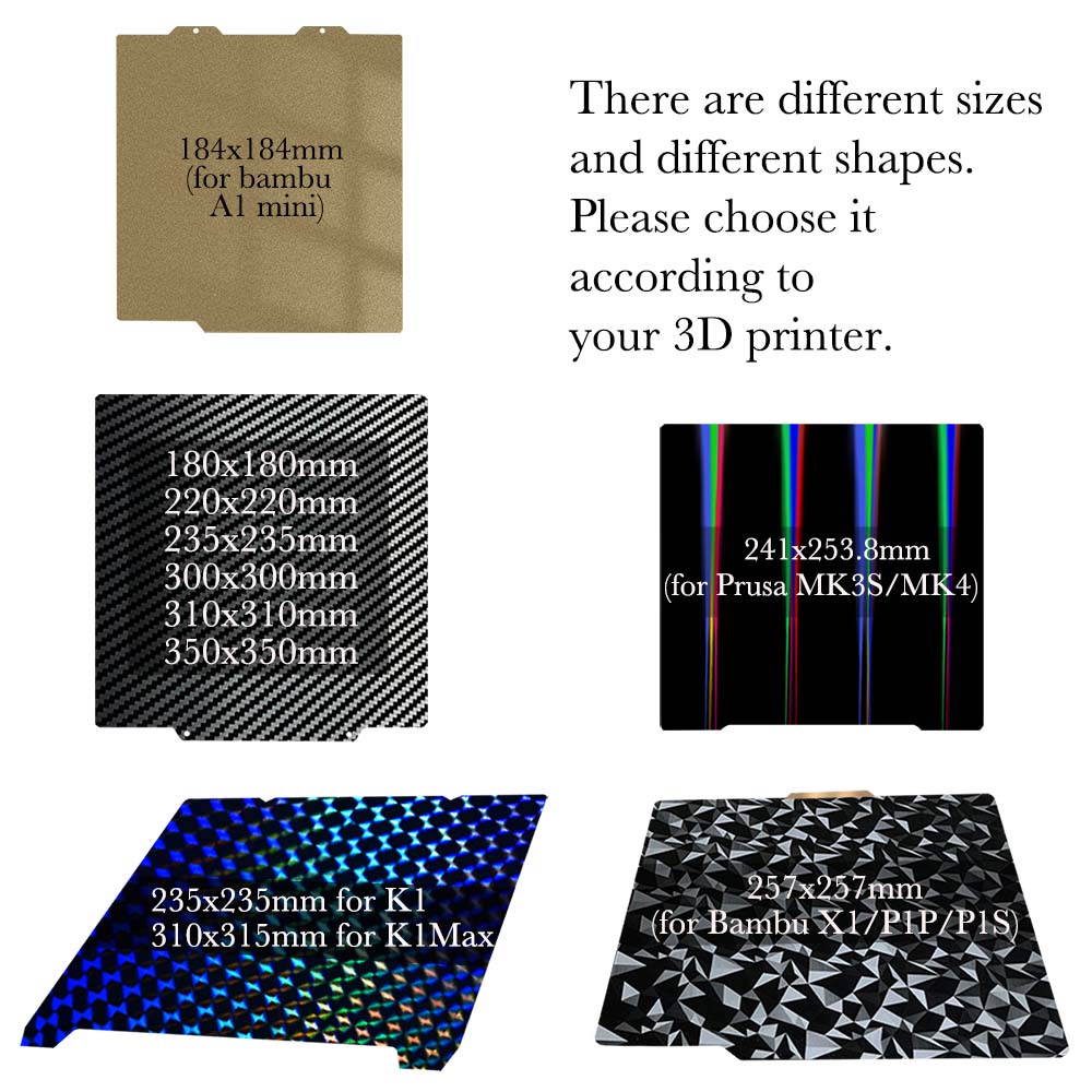 Foglio PEI 235 180 241 257 310 Piastra di costruzione magnetica animale domestico PEI a doppia faccia Lamiera di acciaio per molle Ender 3 Piastra PEI per letto di aggiornamento 310x310