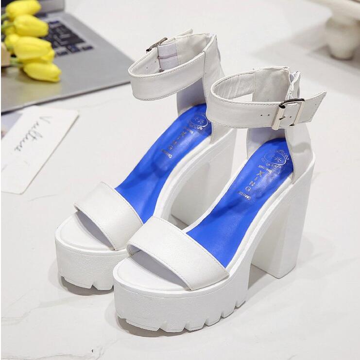 Dames zomerschoenen open teen sandalen dikke hak sandalen dames dikke hak plateau hoge hakken dames sandalen: 084 witte / 8.5