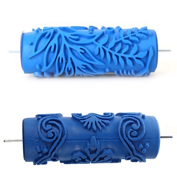 1Pcs Diy Boom Patroon Verfroller Voor Wanddecoratie & 1Pcs Verfroller Voor Machine Ontwerpen Bloemen-blauw 15 Cm