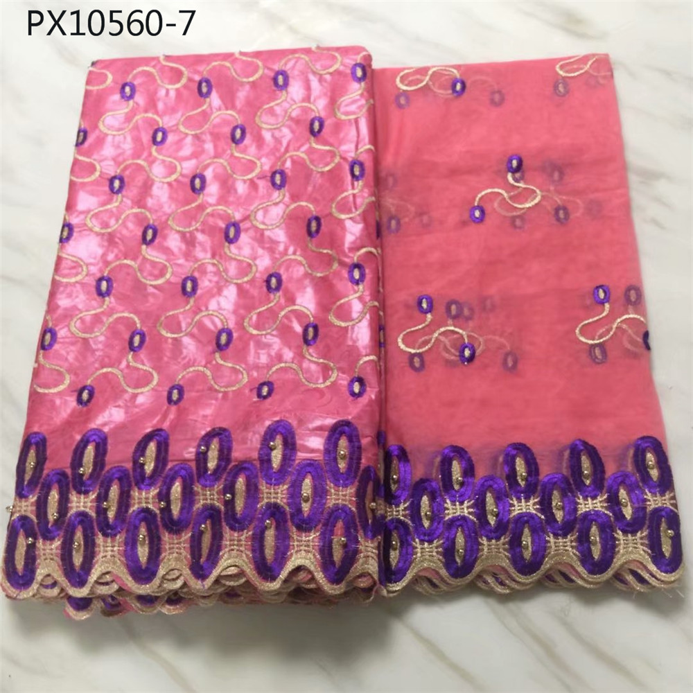 Goed verkopende perzikkleurige borduurstof van katoen, 5+2 meter, bazin riche-stof, nigeriaanse stof: 7