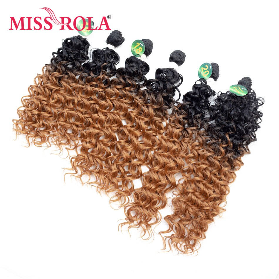 Miss Rola Synthetisch Krullend Haar Extensions Ombre Gekleurde Haar Weven Bundels 16-20 inch 6 stks/pak 200g T1B/27 Met Gratis Sluiting