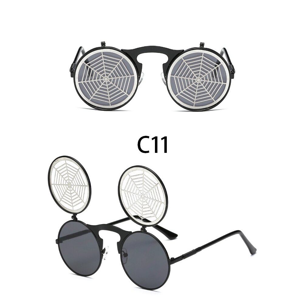 Steampunk Round Flip Up Sunglasses Unisex Retro 90s Rave Party Selfie Accessory 226-238: C11