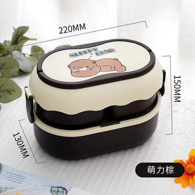 Cartoon Lunch Box Double-Layer Student Lunch Box Portable Large-Capacity Microwaveable Lunch Box Fruit Food Container Box: BLACK