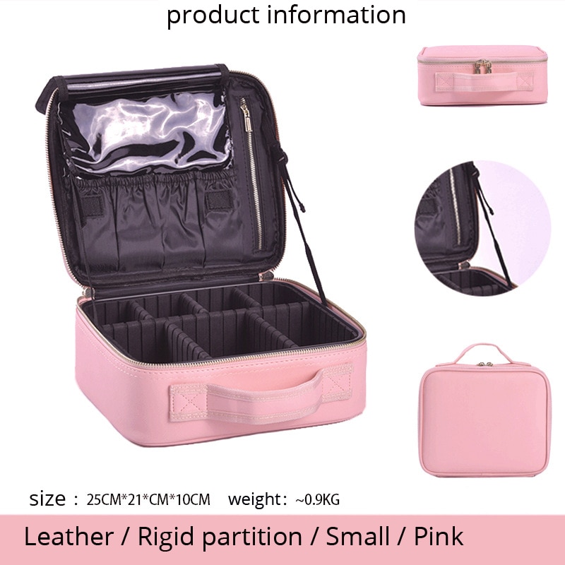 Organizador de maquillaje de gran capacidad para mujeres, caja de almacenamiento de Neceser cosmético de multicapa, Bonito traje portátil: PINK-S