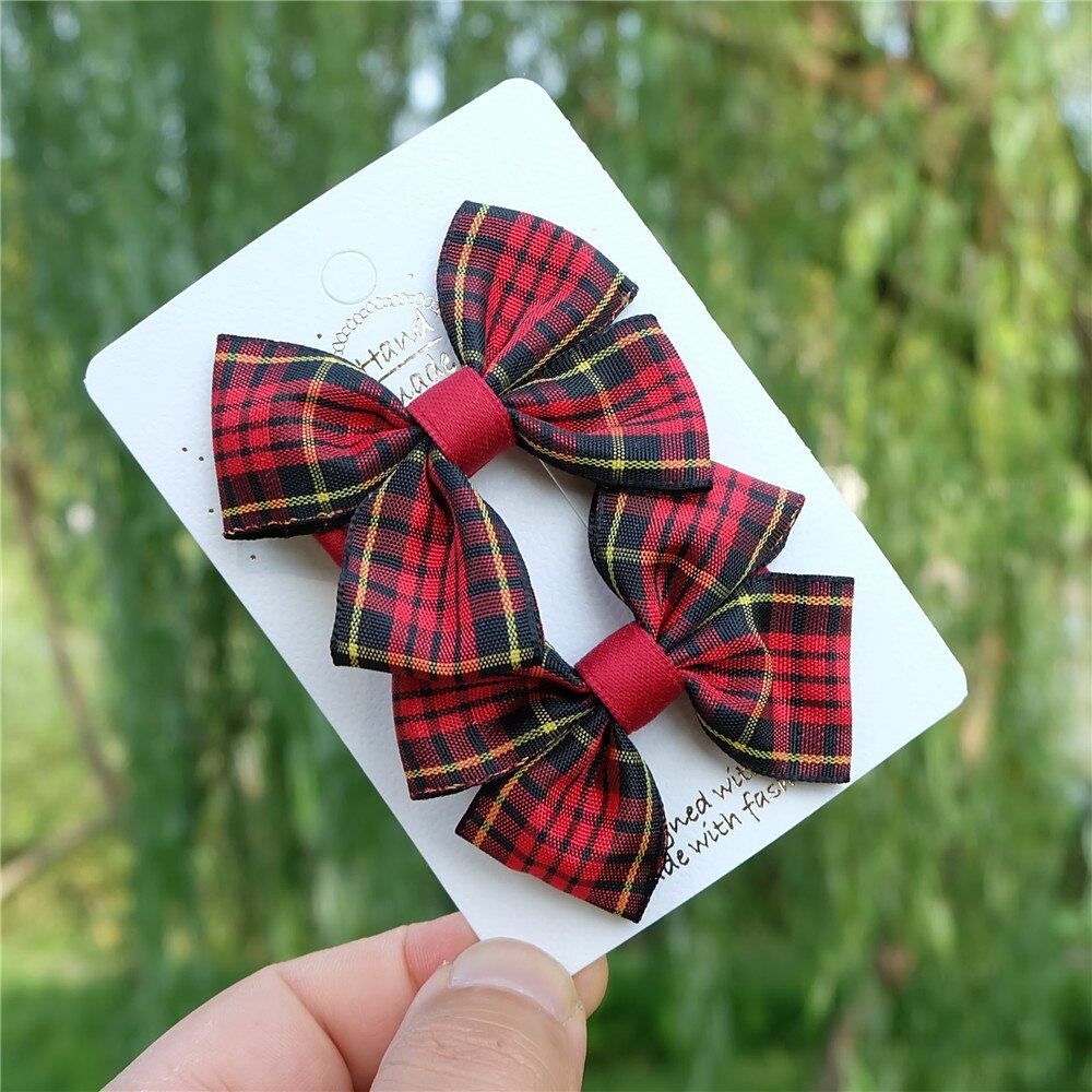 2 stuks/set meisjes strikken haarspeld klassieke geruite lint haarbanden kinderspeldjes kinderhaarkoord retro hoofddeksels haaraccessoires