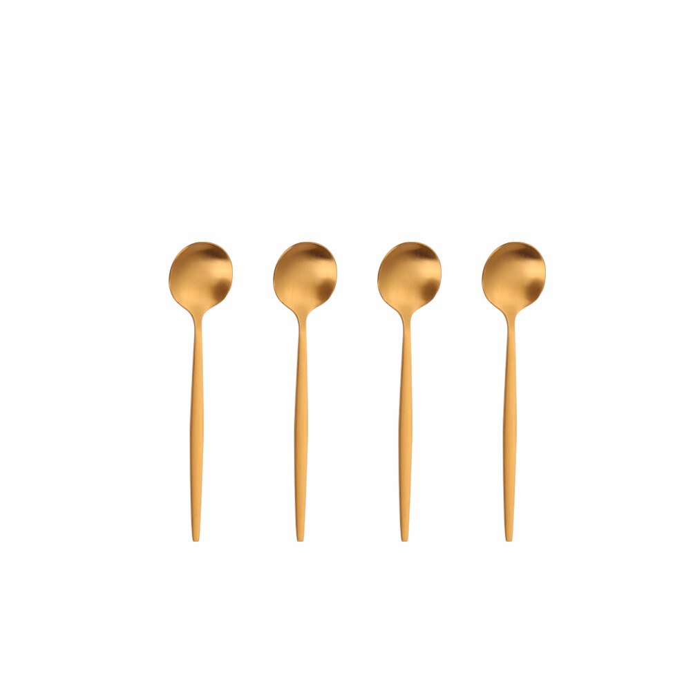 4 Pcs Coffee Spoons 304 Stainless Steel Matte Ice Cream Honey Spoons Flatware Coffee Drinking Tools Kitchen Gadget Teaspoons Set: gold