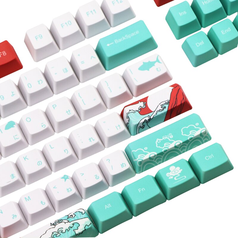 108 nøgle japan japansk rod font tastatur farvestof sublimation pbt oem coral sea keycap til ikbc cherry mx annie mekanisk tastatur: 64 nøgle japansk