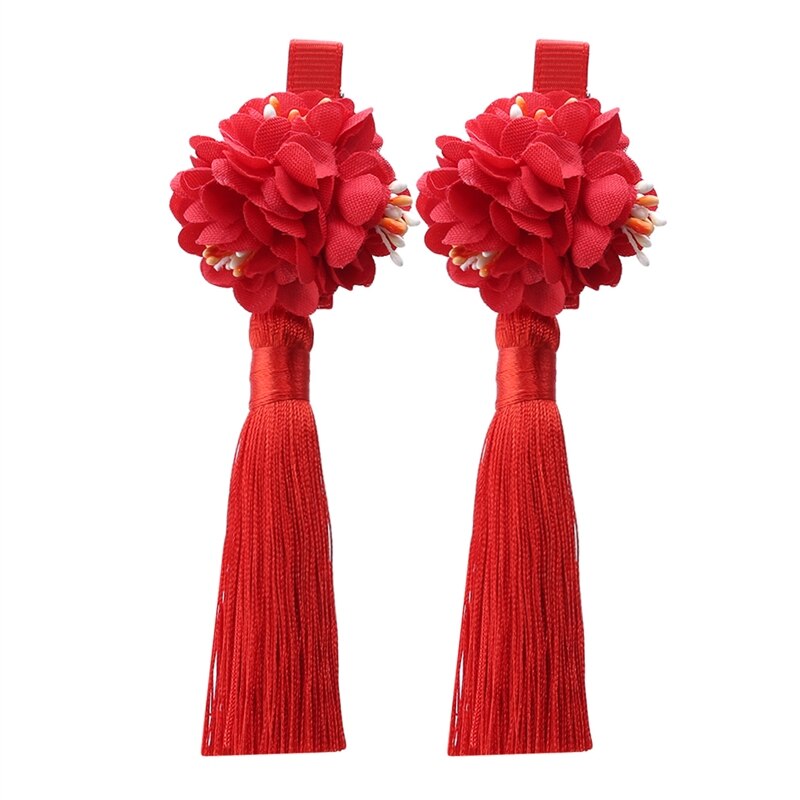 2020 novo multi estilo meninas grampos de cabelo chinês tradicional princesa borlas flor hairpins crianças meninas acessórios para o cabelo: RED
