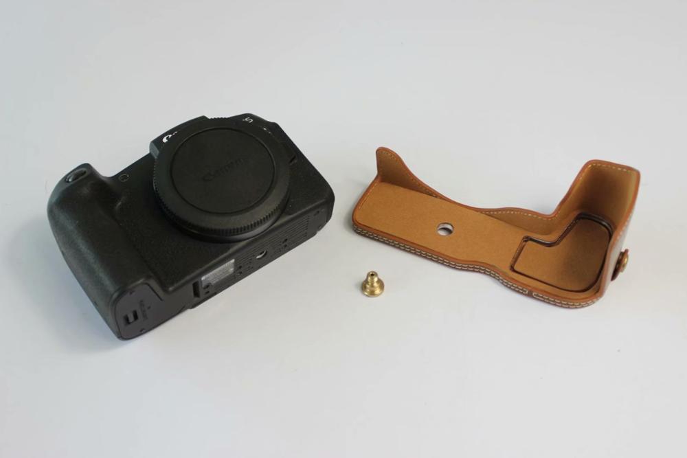 Musta/kahvi/ruskea kamera pu nahkakotelo canon eos rp eosrp half body cover pohjakotelot hihnalla