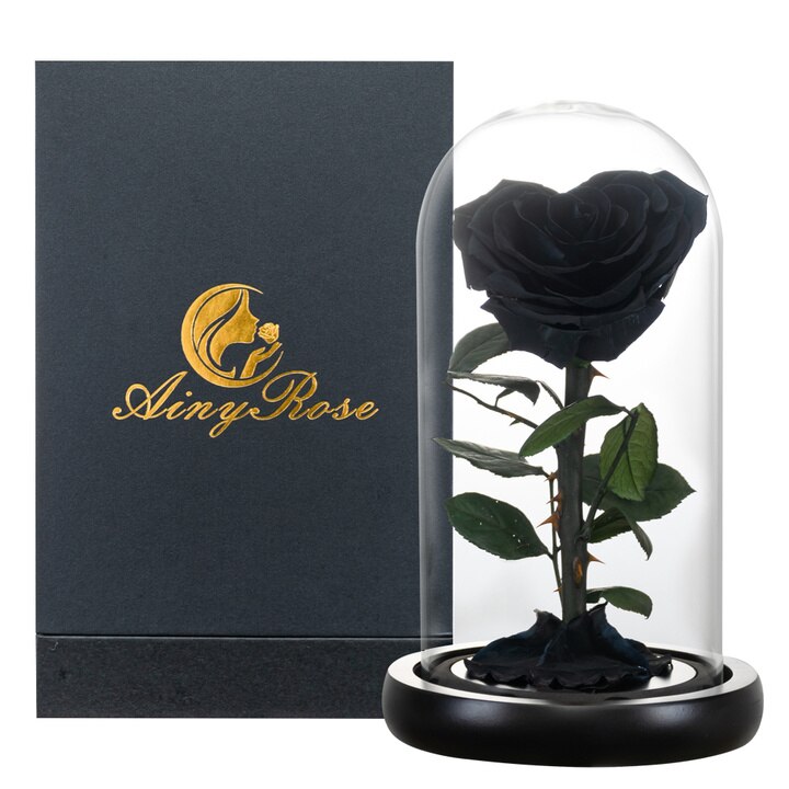 AINYROSE Heart Shaped Preserved Rose Beauty and The Beast Eternal Rose Wedding Artificial Flowers Valentine Christmas: Black Rose Gift Box