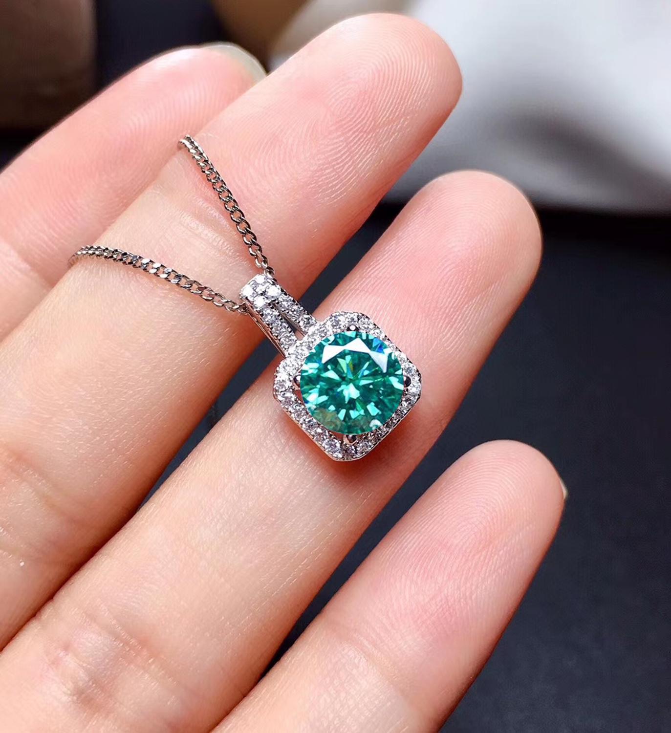 MeiBaPJ 1 carato Verde Moissanite piazza Insieme Dei Monili in Argento 925 Anello Orecchini di Pendente di 3 Pezzi Abiti Da Sposa Gioielli per le Donne: Pendant collana