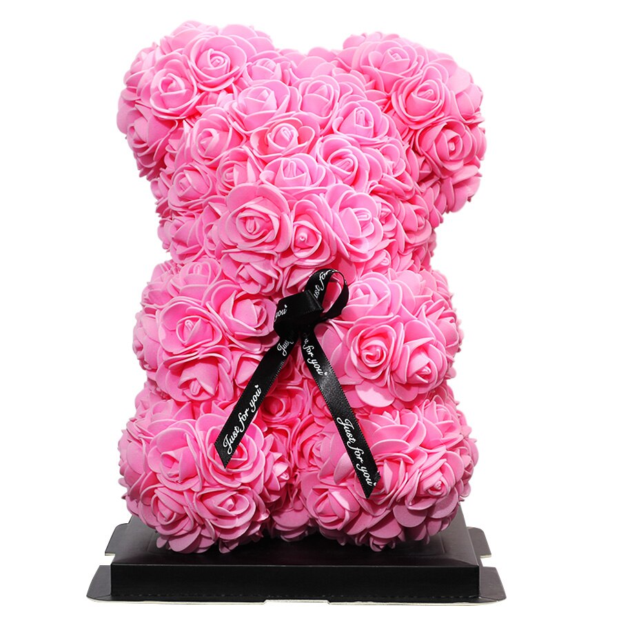 Christmas 25cm rose bjørn kunstig blomst rose bamse dekoration til kvinder valentins bryllup fødselsdag: 25cm lyserød bjørn