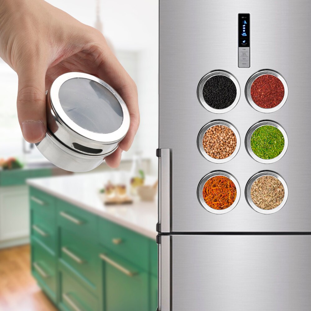 Magnetic Spice Jars Stainless Steel Spice Tins Spice Seasoning Containers With Spice Label