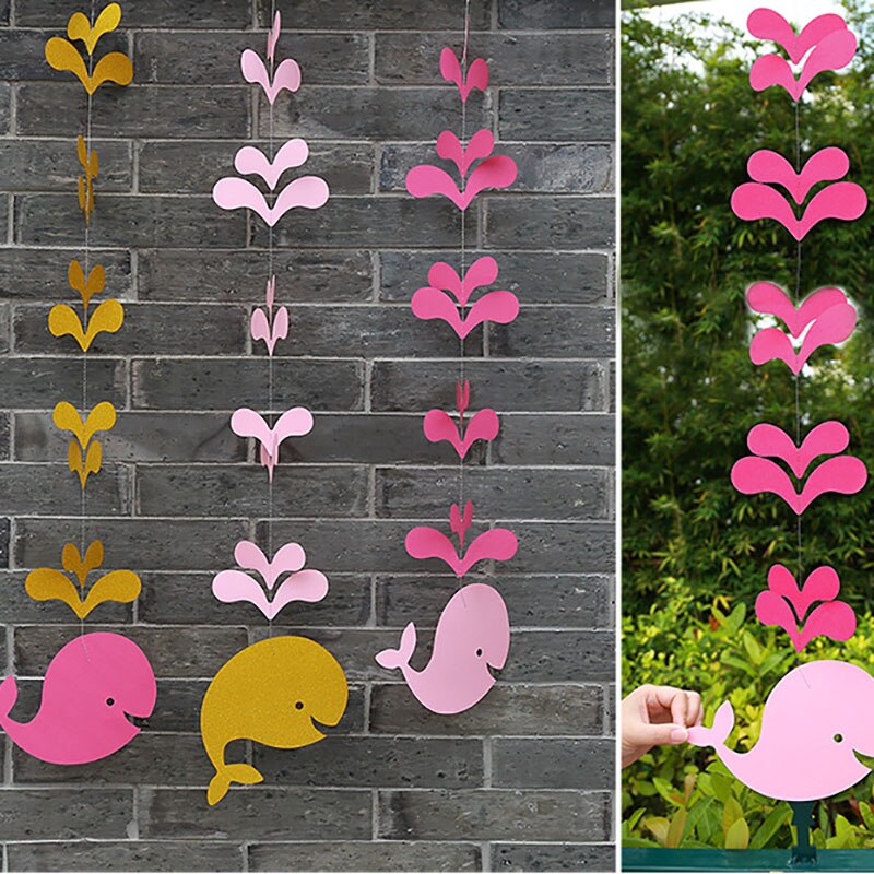 Paper Banner Ocean Mermaid Garland Birthday Decoration Boy Or Girl Baby Shower Wedding Decor Banner Shell Whale DIY Hanging: 3pcs pink whale