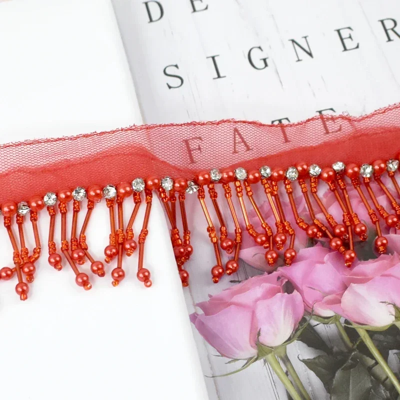 1-5Yards Deepeel 5cm Beaded Trim Sequins Tassels Fringe Sewing Latin Dance Dress Clothes Lace Decorative Trimmings Accessories: M / Castaño