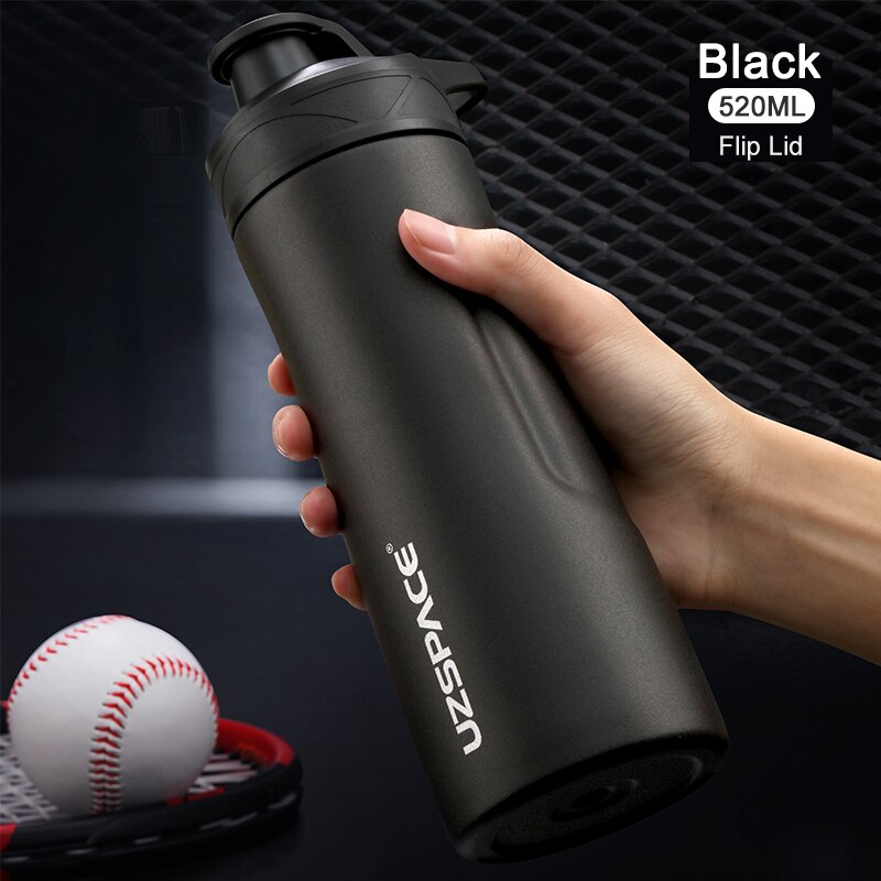 UZSPACE Thermos Stainless Steel Vacuum Flask Cup Portable Leakproof Travel Mug 2 Style Lid Thermo Bottle With Handgrip: Flip 520ml Black