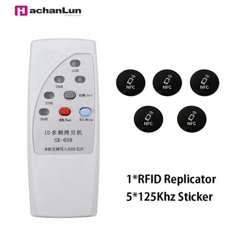 Handheld RFID duplicator 125/250/375 / 500Khz access control card reader / writer EM4305 / T5577 with indicator programmer: 658-5Sticker