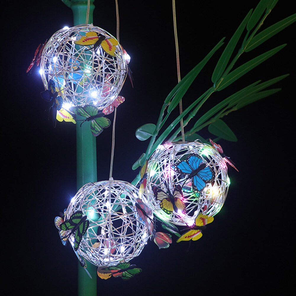 1 Pc Waterproof Hanging Butterfly Pendant Solar Light Mesh Orb Round Ball Light Indoor Outdoor Garden Landscape Pathway Decor