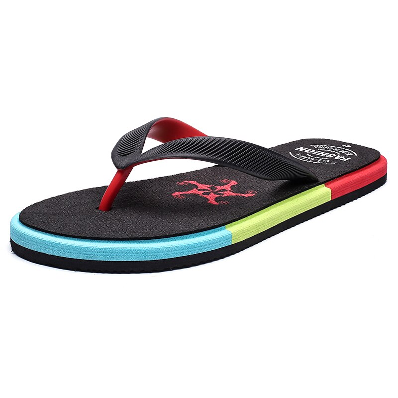 Sommer Regenbogen Blau Männer Hausschuhe aufbringen Druck Nicht Unterhose Herren kippen-Flops Bequeme Müßiggänger Schuhe Zapatos hombre: rot NK2071 / 41