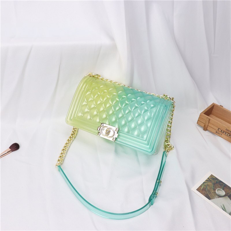 Clear Colorful Transparent Jelly Bag Gradient Candy Color Crossbody Bags Ladies Shoulder Chain Messenger Bag Sg69: Yellow Green(Big)