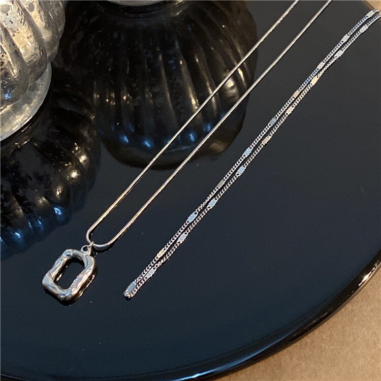 Xialuoke Bohemen Geometrische Metalen Rechthoek Hanger Dubbele Ketting Ketting Voor Vrouwen Retro Hip Hop Rock Ketting: Platinum Plated