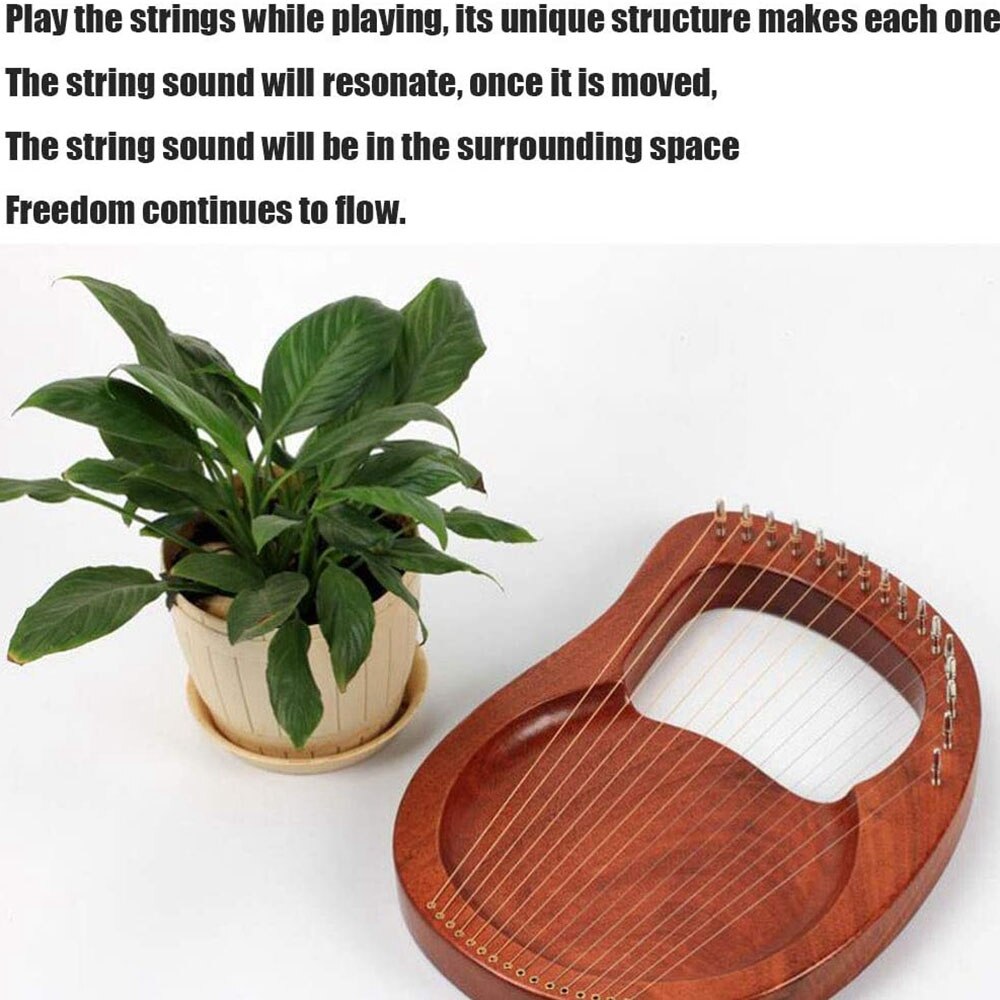 16 cordes en bois Lyre harpe cordes en métal acajou Instrument à cordes en bois massif avec clé de réglage