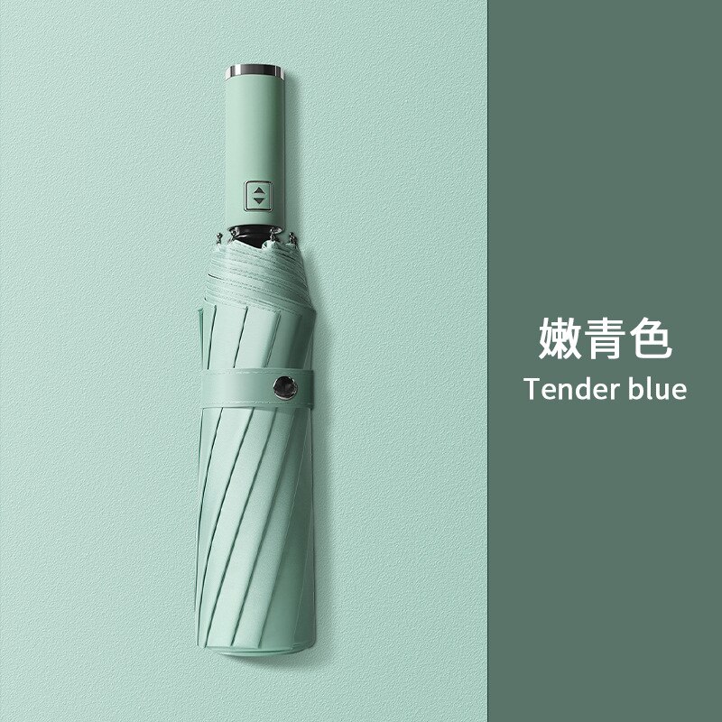 Automatische paraplu pure kleur eenvoudige vinyl zonneparaplu regen of regenparaplu paraplu: Zacht cyaan
