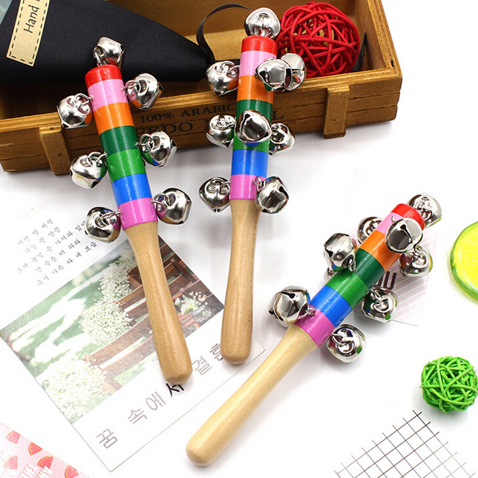 Pieces Christmas Hand Jingle Bells Wooden Hand Sleigh Bells Jingle