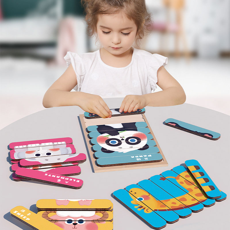 Dwustronna taśma dzieci 3D drewniane Puzzle Montessori zabawka Puzzle ze zwierzętami opowiadanie historii układanie układanki zabawki edukacyjne dla dzieci