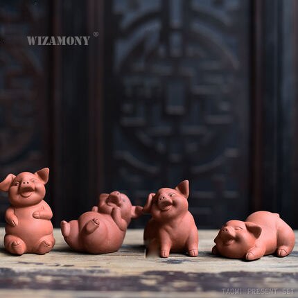 groß WIZAMONY Chinesischen yixing Lila Tonne zinnober Zeichnung Tee einstellen Schwein Glück Dekoration Tee Haustier glück reichtum